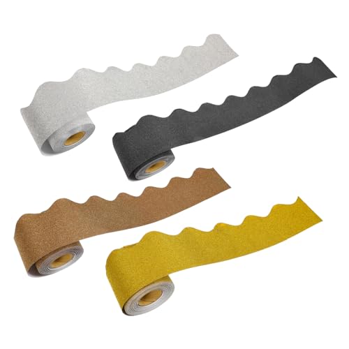 FUNOMOCYA 4 Rollen Pinnwand Bordüre Dekoration Wellenförmige Bordüren Gold Silber Schwarz und Braun für Kreative Wandgestaltungen Klassenzimmern und pro Rolle von FUNOMOCYA