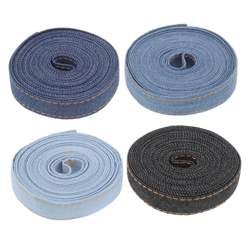 FUNOMOCYA 4 Rollen Teiliges Denim Stoffband Jeans Stoffstreifen für DIY Bastelarbeiten Modische Haarschleifen Strapazierfähige Nähapplikationen Dekoratives Geschenkband Je FUNOMOCYA 4 Rollen Teiliges Denim Stoffband Jeans Stoffstreifen für DIY Bastelarbeiten Modische Haarschleifen Strapazierfähige Nähapplikationen Dekoratives Geschenkband Je von FUNOMOCYA