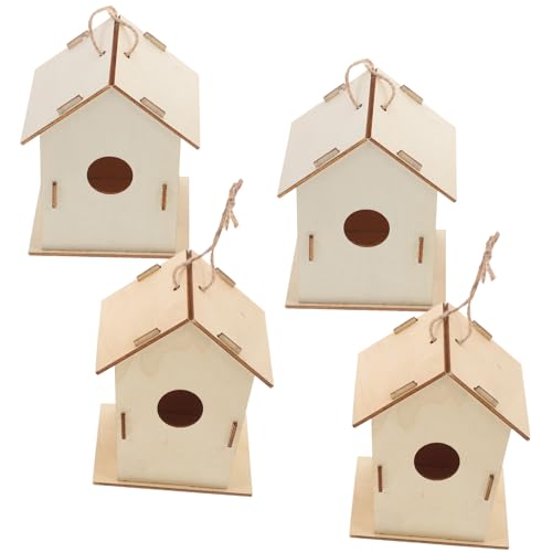 FUNOMOCYA 4 Stück DIY Holz Vogelhaus Bastelset Teilig zum Bemalen für Stabiles Naturholz Nistkasten Bausatz Kreatives Bastelspielzeug für Frühling und Ostern Einzigartige Dekoidee für Jungen von FUNOMOCYA