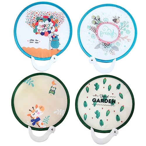 FUNOMOCYA 4 Stück Faltbare Handfächer Runde Leichte Polyester Fächer mit Buntem Cartoon für Sommer Hochzeit Party und Dekoration Handlich und Langlebig Stilvolle Geschenkidee von FUNOMOCYA