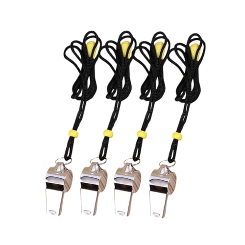 FUNOMOCYA 4 Stück Teiliges Edelstahl Pfeifen mit Lanyard Robuste Metall Schiedsrichterpfeifen für Fußball Trainer Sport und Notfälle Leicht Tragbar für Outdoor und Survival Einsätze von FUNOMOCYA