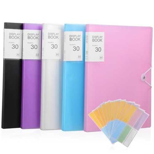 FUNOMOCYA 5 Stück Präsentationsbuch mit Transparentes Portfolio Ordner Farben Schwarz Blau Rosa Weiß und Aufklebern für Dokumentenorganisation von FUNOMOCYA