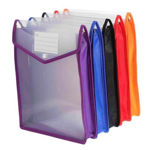 FUNOMOCYA 5 Stück Teiliges Transparente Stehende Dateimappen in Briefgröße Erweiterbar und Wasserabweisend PP Material Dokumentenhalter für Büro und Heimorganisation in Blau Schwarz Rot von FUNOMOCYA