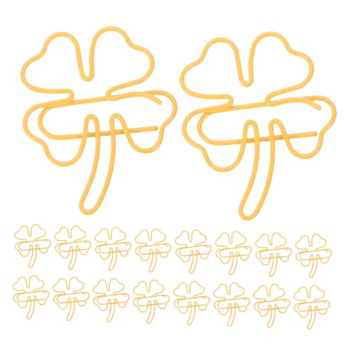 FUNOMOCYA 50 Stück Büroklammer Mit Vierblättrigem Kleeblatt Nettes Schreibtischzubehör Süße Scrapbooking -clips Süßes Lesezeichen Lustige Papierclips Shamrock Lesezeichenclip Yellow Metall von FUNOMOCYA