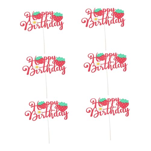 FUNOMOCYA 6 Stück Teiliges Erdbeer Geburtstag Cake Topper Glitzernd Süßes Beerenthema für Mädchen Erste Geburtstagsfeier Party Kuchen Dekoration Einfach zu Befestigen von FUNOMOCYA