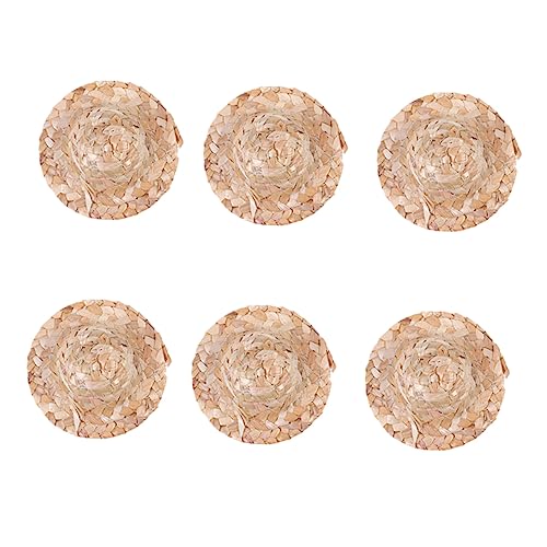 FUNOMOCYA 6 Stück Teiliges Handgefertigte Mini Strohhüte Geflochtene Puppenhüte mit Breiter Krempe Natürliche Kopfbedeckung für DIY Bastelprojekte und Puppendekoration von FUNOMOCYA