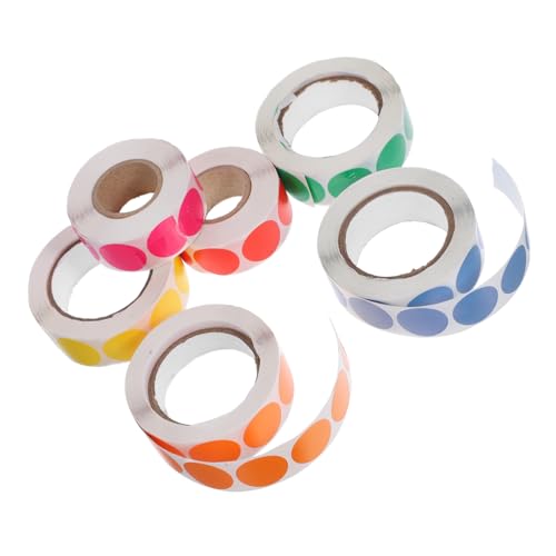 FUNOMOCYA 6Rollen Runde Farbige Punktaufkleber Aufkleber Rolle Selbstklebende Codierungslabels für Büro Schule und DIY Projekte Leuchtende Farben Einfache Anwendung Starke von FUNOMOCYA