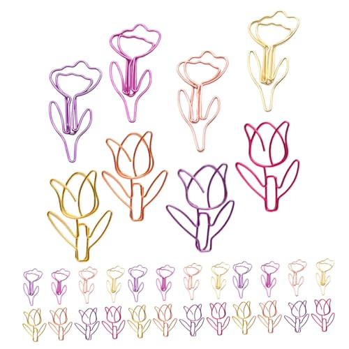 FUNOMOCYA 80 Stück Teiliges Bunte Tulpen Blumen-papierclips Große Niedliche Büroklammern für Aktenorganisation Dekorative Planer-clips Vielseitige Büro Schulbedarf Zubehör von FUNOMOCYA