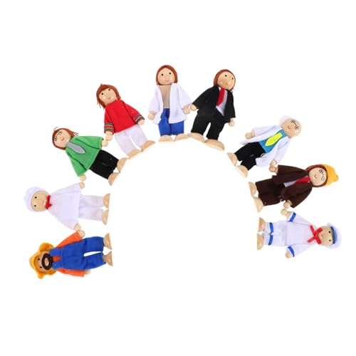 FUNOMOCYA 9 Stück Stoffkleidungspuppen Familienpuppen Aus Holz Biegbare Holzfiguren Familienfiguren Puppenhaus Aus Holz Familie Miniaturmenschen Koch Bäcker Spielzeugfigur von FUNOMOCYA