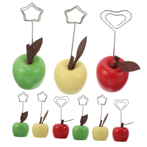FUNOMOCYA 9 Stück Teiliges Obstförmiges Holz Memo Clip Bunte Apfel Form Tischkartenhalter für Fotos Namenskarten Notizen Büro und Hochzeitsdekoration Praktischer Ständer für Schreibtisch von FUNOMOCYA