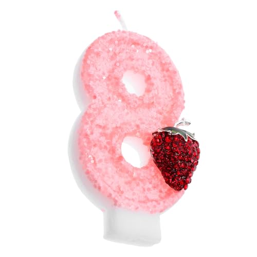 FUNOMOCYA Geburtstagskerze Zahl Glitzernd Cake Topper Erdbeer-motiv Mädchen Jungen Partydekoration für Jubiläum und Feier von FUNOMOCYA