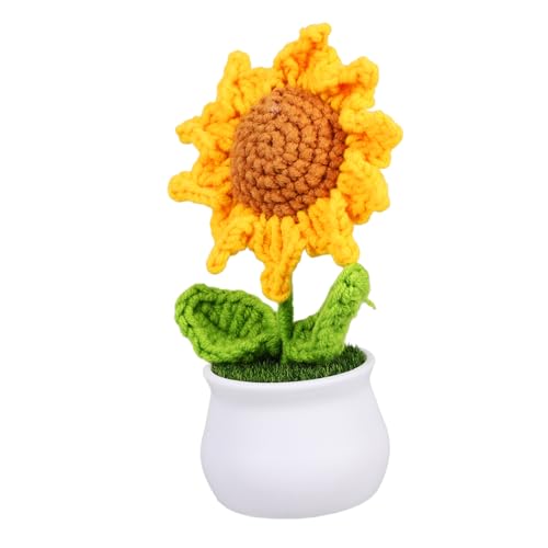 FUNOMOCYA Gehäkelte Sonnenblume Im Topf Kunstblumenornament Aus Häkelblume Simulierte Blume Für Desktop-Dekoration Fertig Gehäkelte Pflanze Für Geschenkideen von FUNOMOCYA