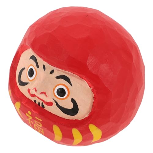 FUNOMOCYA Handgefertigte Japanische Holzfigur Bodhidharma Miniatur Ornamente für Auto und Schreibtischdekoration Handgeschnitzt Kompakt Bringt Glück und Frieden von FUNOMOCYA