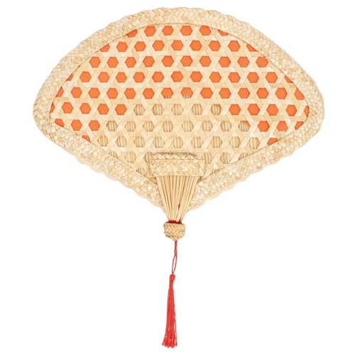 FUNOMOCYA Handgefertigter Weitstroh Fächer für Woven Handventilator für Sommer zum Kühlen im Freien Dekorativer Fächer für Hochzeiten und Sommerfeiern Rot mit Buntem Rand von FUNOMOCYA