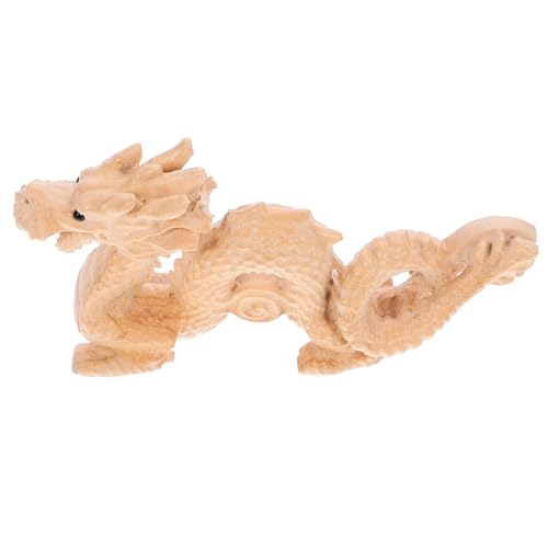 FUNOMOCYA Holzfigur Drache Traditionelle Chinesische Skulptur Glücksbringer für Schreibtisch und Fensterdekoration Feng Shui Symbol für Wohlstand und Fülle von FUNOMOCYA