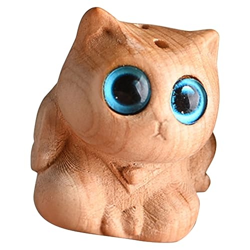 FUNOMOCYA Kätzchen Holzschnitzerei Tierdekor Kleine Geschnitzte Katze Miniatur-katzenfigur Katzenanhänger Für Die Schmuckherstellung Tierfiguren Schlüsselanhänger Tierstatuen- Holzig von FUNOMOCYA