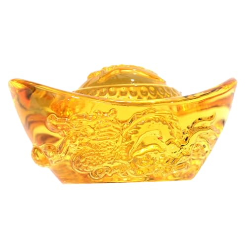 FUNOMOCYA Kristallklarer Dragon Design Yuan Bao Dekor Handgeschnitzte Feng Shui Ingot Figurine Kompakte Tischdekoration für Wohlstand und Glück Stabiles Langlebiges Kristallornament von FUNOMOCYA