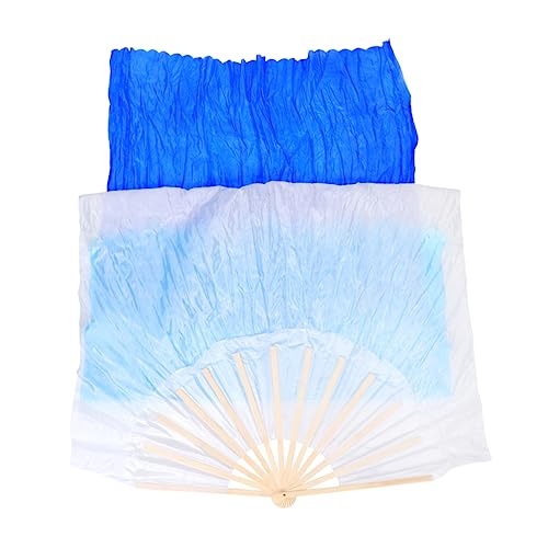 FUNOMOCYA Langer Bauchtanz Fächer mit Seidenschleier Gradient Farbwechsel Fächer für Damen und Erwachsene Weiß zu Dunkelblau von FUNOMOCYA