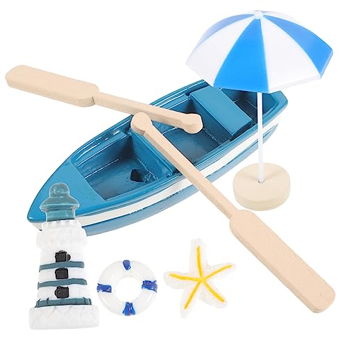 FUNOMOCYA Mediterrane Mikrolandschaft Deko Teilig Resin Segelboot Leuchtturm Sonnenregenschirm Mini Meeresthema Tischdeko Wohnaccessoire von FUNOMOCYA