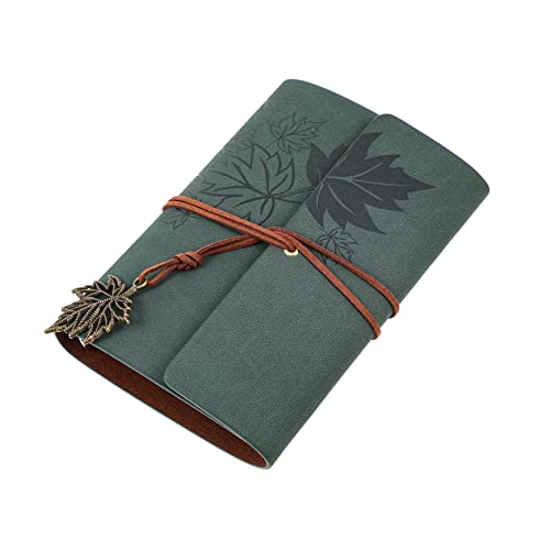 FUNOMOCYA Retro Notizbuch aus Kraftpapier Grünes Design für Tägliche Planung To Do Listen und Notizen mit Dekorativem Ahornblatt Anhänger als für Familie und Freunde von FUNOMOCYA
