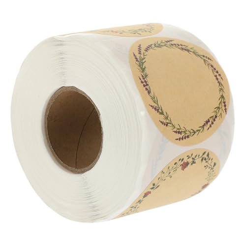 FUNOMOCYA Selbstklebende Kraftpapier Etikettenrolle Handbeschreibbare Geschenkaufkleber mit Blumenmuster Robuste Papiersticker zum Versiegeln von Geschenkverpackungen für DIY Dekoration und von FUNOMOCYA