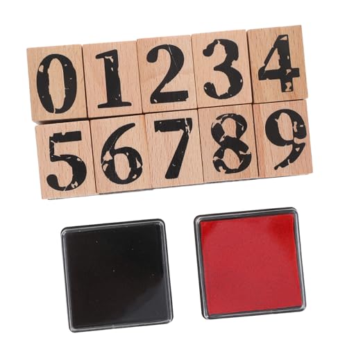 FUNOMOCYA Teiliges Holz Zahlenstempel mit Rot-schwarz Ink Pads Langlebige Holzstempel für Scrapbooking Karten Tagebuch Kalender Basteln Schule und DIY Projekte von FUNOMOCYA