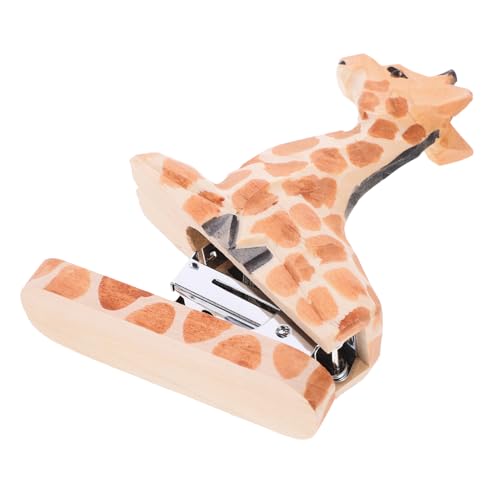 FUNOMOCYA Tierischer Hefter aus Holz Wiederverwendbarer Schreibtischhefters im Tierdesign Niedliche Giraffe Dekoratives Bürozubehör für Büro und Studium von FUNOMOCYA