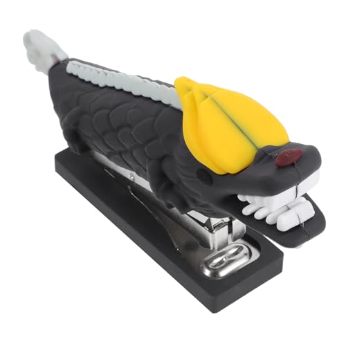 FUNOMOCYA Xiaolong Hefter kleiner Hefter aus Metall süße Hefter Kawaii Hefter kompakter Hefter Handhefter tragbarer Mini-Hefter süßer Mini-Hefter Büro-Must-Haves Rostfreier Stahl Schwarz von FUNOMOCYA