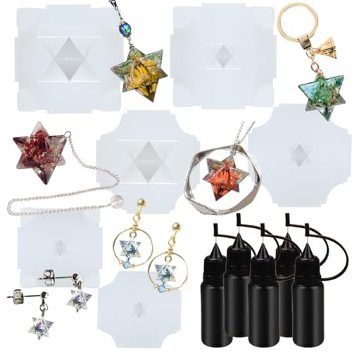 3D Sterntetraeder Silikonform, heilige Geometrie Epoxidharz Formen mit Nadelflaschen für Schmuck, Tortendeko, Halskette, Ohrringe, Schlüsselanhänger, Merkaba, 3 Größe Fertighöhe:1.2-2.84cm, 8 teilig von FUNSHOWCASE