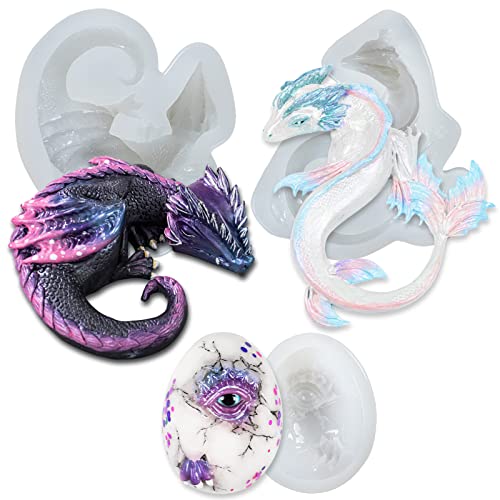 FUNSHOWCASE Epoxidharz Form Drachen Silikonforme Gießformen Meeresdrache Feuerdrache Drachenei 3er Set von FUNSHOWCASE