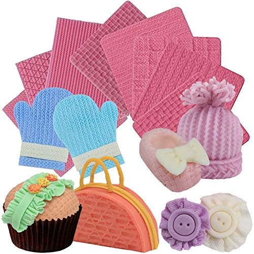 Häkeln Prägematte Silikonform, Textur Strukturmatte Epoxidharz Form für Tortendeko, Kuchenrand, Fondant, Schokolade, DIY Handwerk, geprägtes Backwerkzeug, 8 Strickmuster, Höhe:8.8-9.8cm, 8 Stücke von FUNSHOWCASE