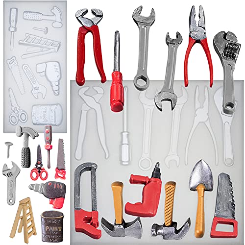Handwerkzeug Silikonform, Schraubenschlüssel, Hammer, Schere, Treppenleiter Epoxidharz Formen für Schmuck, Tortendeko, Schokolade, Anhänger, DIY Handwerk, Fertighöhe:1.28-6.63cm, 2 teilig Handwerkzeug Silikonform, Schraubenschlüssel, Hammer, Schere, Treppenleiter Epoxidharz Formen für Schmuck, Tortendeko, Schokolade, Anhänger, DIY Handwerk, Fertighöhe:1.28-6.63cm, 2 teilig von FUNSHOWCASE
