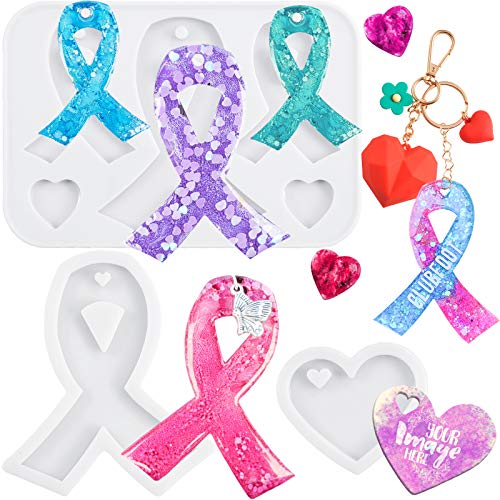 Kleine Schleife, Herz Silikonform, Solidaritätsschleife Epoxidharz Form mit Anhängerloch für Schmuck, Schokolade, Halskette, Schlüsselanhänger, DIY Handwerk, 4 Muster, Fertighöhe:3.56-7.25cm, 3 teilig Kleine Schleife, Herz Silikonform, Solidaritätsschleife Epoxidharz Form mit Anhängerloch für Schmuck, Schokolade, Halskette, Schlüsselanhänger, DIY Handwerk, 4 Muster, Fertighöhe:3.56-7.25cm, 3 teilig von FUNSHOWCASE