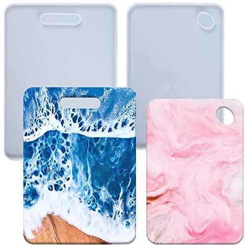 Rechteck Silikonform Untersetzer Epoxidharz Formen mit Anhängerloch für Schneidebrett Servierplatte Schmuck Kuchen Wandbehang extra groß 2er Set von FUNSHOWCASE