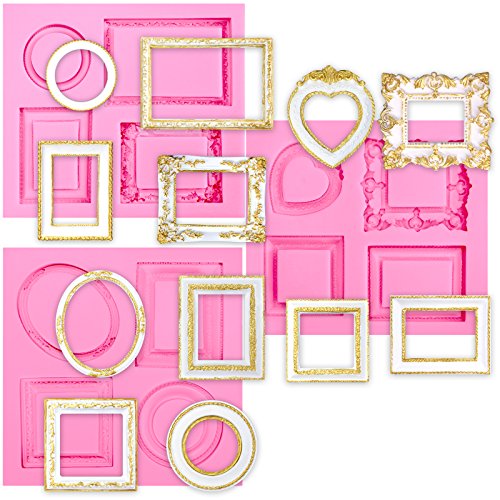 Schnörkelrahmen Silikonform, hohle Herz, Quadrat, Rechteck, Kreis Epoxidharz Formen für Tortendeko, Schokolade, Fondant, Schmuck, Ohrringe, Anhänger, Bilderrahmen, Fertighöhe:3.8-7.73cm, 3 teilig Schnörkelrahmen Silikonform, hohle Herz, Quadrat, Rechteck, Kreis Epoxidharz Formen für Tortendeko, Schokolade, Fondant, Schmuck, Ohrringe, Anhänger, Bilderrahmen, Fertighöhe:3.8-7.73cm, 3 teilig von FUNSHOWCASE