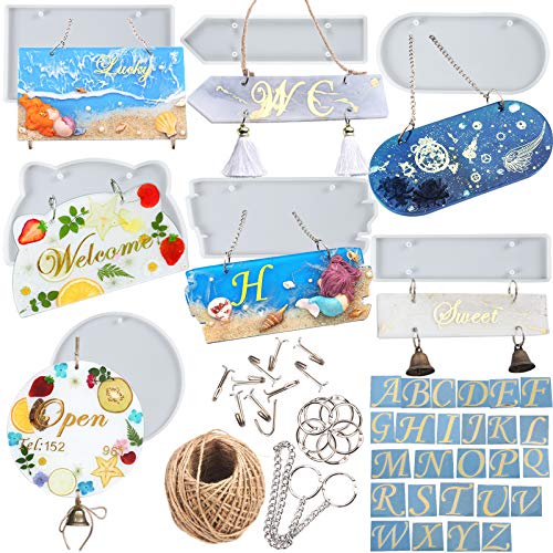 Türschild Silikonform, Wegweiser Epoxidharz Formen mit Loch für Anhänger, Agenda, Wandschild, DIY Handwerk, Bärkopf, Rechteck, Pfeilform,7 Muster, Buchringe, Metallhaken, Jutekordel, Aufkleber,55 Set Türschild Silikonform, Wegweiser Epoxidharz Formen mit Loch für Anhänger, Agenda, Wandschild, DIY Handwerk, Bärkopf, Rechteck, Pfeilform,7 Muster, Buchringe, Metallhaken, Jutekordel, Aufkleber,55 Set von FUNSHOWCASE