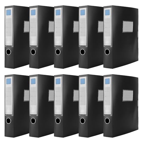 FUNSUEI 10 Stück Aktenordner A4 Schwarz, 5,5 cm Breit, Dokumentenbox A4 Kunststoff, Archiv-Schachtel für Büro von FUNSUEI