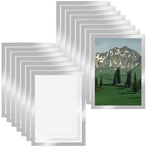 FUNSUEI 15 Stück Magnetrahmen A4 Selbstklebend, Magnetische Bilderrahmen Silber, Info Rahmen Magnetisch Diamond Painting Rahmen für Wandmontage Photos, Informationsrahmen von FUNSUEI