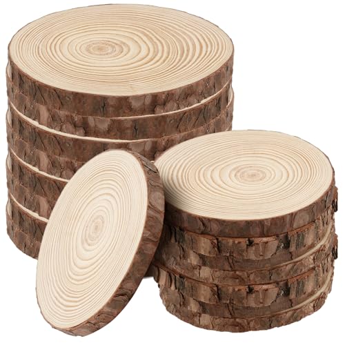 FUNSUEI 16 Stück 14 - 15 cm und 17,9 - 17,8 cm unlackierte Naturholzscheiben, Naturholzuntersetzer mit Rinde, Holzkreise für Bastelarbeiten, Weihnachtsschmuck, rustikale Hochzeits-Weihnachtsschmuck von FUNSUEI