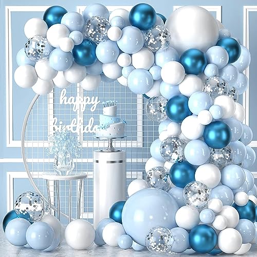 Blaues Ballonbogen-Set, 114-teilig, babyblaues Ballonbogen-Set mit blauen und weißen Luftballons, metallische blaue und silberne Luftballons, blaue Babyparty-Ballonbogen für Hochzeit, von FUNTE