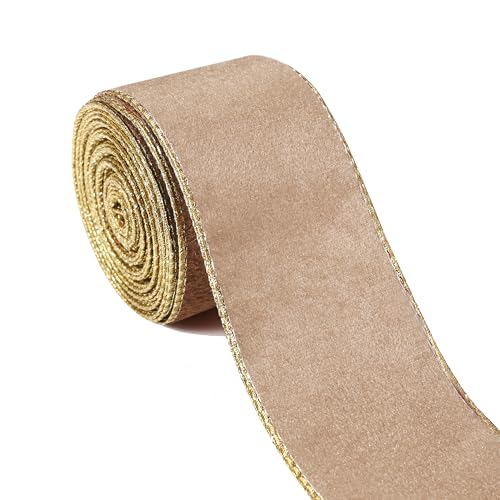 Champagner-Samtband, 6,3 cm x 9,1 m, metallisches Champagner-Gold, Drahtband, Weihnachtsband für Bastelarbeiten, Geschenkverpackungen, Weihnachtsbaumschleifen, Kranzdekorationen Champagner-Samtband, 6,3 cm x 9,1 m, metallisches Champagner-Gold, Drahtband, Weihnachtsband für Bastelarbeiten, Geschenkverpackungen, Weihnachtsbaumschleifen, Kranzdekorationen von FUNTE