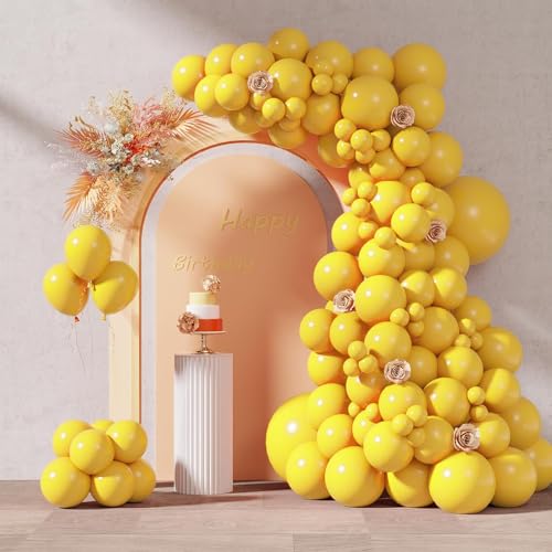 Gelbe Luftballons, 102-teiliges gelbes Ballonbogen-Set, 5+10+12+18 Zoll gelbe Luftballons, verschiedene Größen für Ballon-Girlande, mattgelbe Luftballons, Set für Hochzeit, Geburtstag, Babyparty, von FUNTE