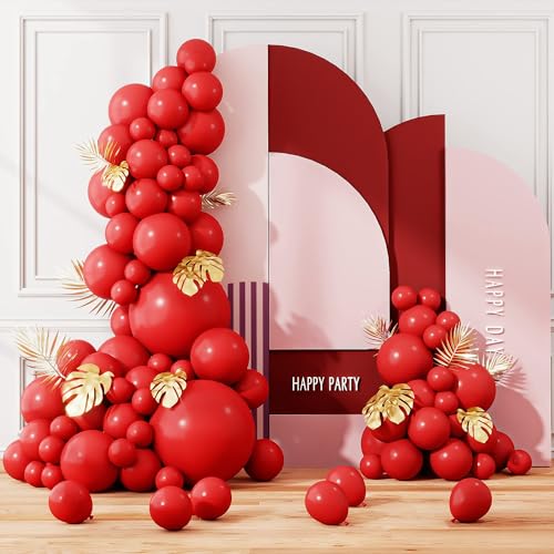 Rote Luftballons, 102-teiliges rotes Ballonbogen-Set, 12 + 25 + 30 + 30 + 45,7 cm rote Luftballons, verschiedene Größen für Ballongirlande, mattrote Luftballons, Set für Hochzeit, Geburtstag, von FUNTE