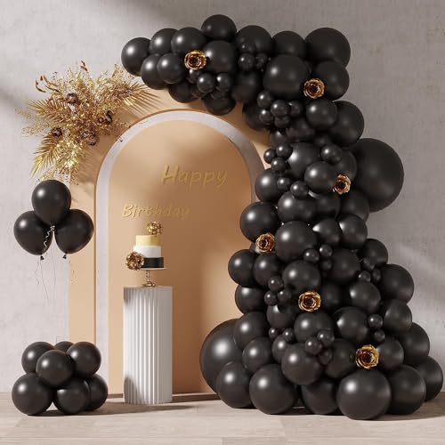 Schwarze Luftballons, schwarzes Ballonbogen-Set, 102 Stück, mattschwarze Luftballons, 12 + 25 + 30 + 30 + 45,7 cm, verschiedene Größen für Ballon-Girlande, schwarze Latex-Ballon-Set für Hochzeit, von FUNTE