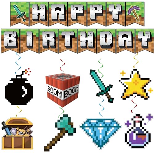 Pixel Geburtstag Dekorationen Set, Bergbau Abenteuer Thema Party Banner, Cartoon Geburtstag Party Dekorationen Supplies Pixel Geburtstag Dekorationen Set, Bergbau Abenteuer Thema Party Banner, Cartoon Geburtstag Party Dekorationen Supplies von FUNTON