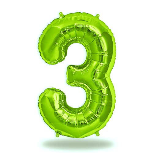 FUNXGO® folienballon zahl 3 Grün - Riesenzahl Ballon ca.100 cm - Luftballon Zahl 3 - fliegt mit Helium - zum 3. Geburtstag, Hochzeit, Jubiläum, Fest, Party Dekoration - Ballon 3 Grün von FUNXGO