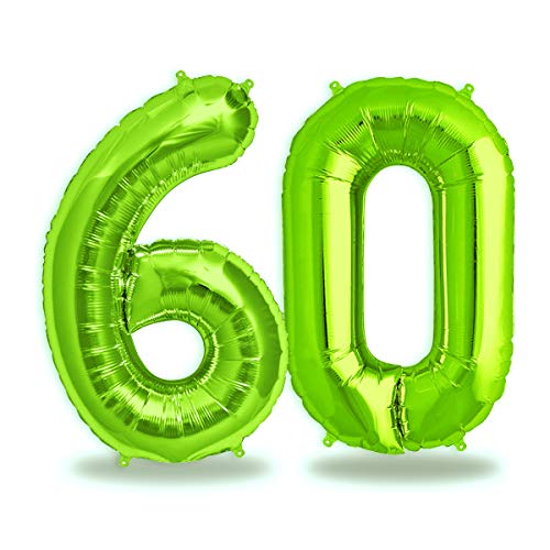 FUNXGO® folienballon zahl 60 Grün - Riesenzahl Ballon ca.100 cm - Luftballon Zahl 60 - fliegt mit Helium - zum 60. Geburtstag, Hochzeit, Jubiläum, Fest, Party Dekoration - Ballon 60 Grün von FUNXGO