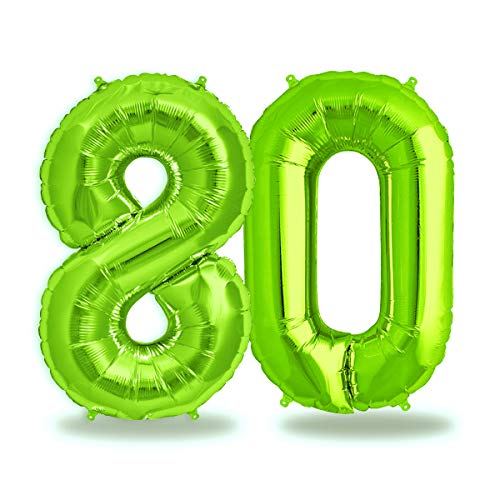FUNXGO® folienballon zahl 80 Grün - Riesenzahl Ballon ca.100 cm - Luftballon Zahl 80 - fliegt mit Helium - zum 80. Geburtstag, Hochzeit, Jubiläum, Fest, Party Dekoration - Ballon 80 Grün von FUNXGO