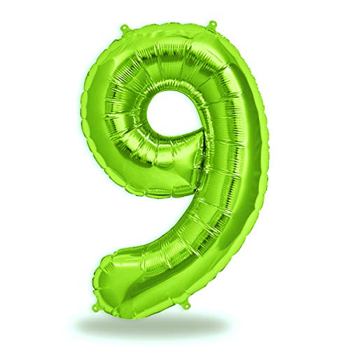 FUNXGO® folienballon zahl 9 Grün - Riesenzahl Ballon ca.100 cm - Luftballon Zahl 9 - fliegt mit Helium - zum 9. Geburtstag, Hochzeit, Jubiläum, Fest, Party Dekoration - Ballon 9 Grün von FUNXGO