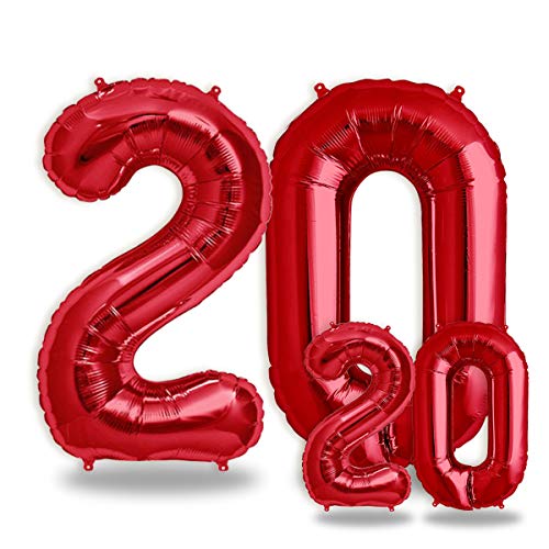 FUNXGO® folienballon 20 rot - 2 Stück - 42" & 17"- luftballon zahl 20 - Zahlen rot Ballon 20 Deko zum Geburtstag, Hochzeit, Jubiläum oder Fest, Party Dekoration -100cm & 38cm- ballon rot 20 von FUNXGO